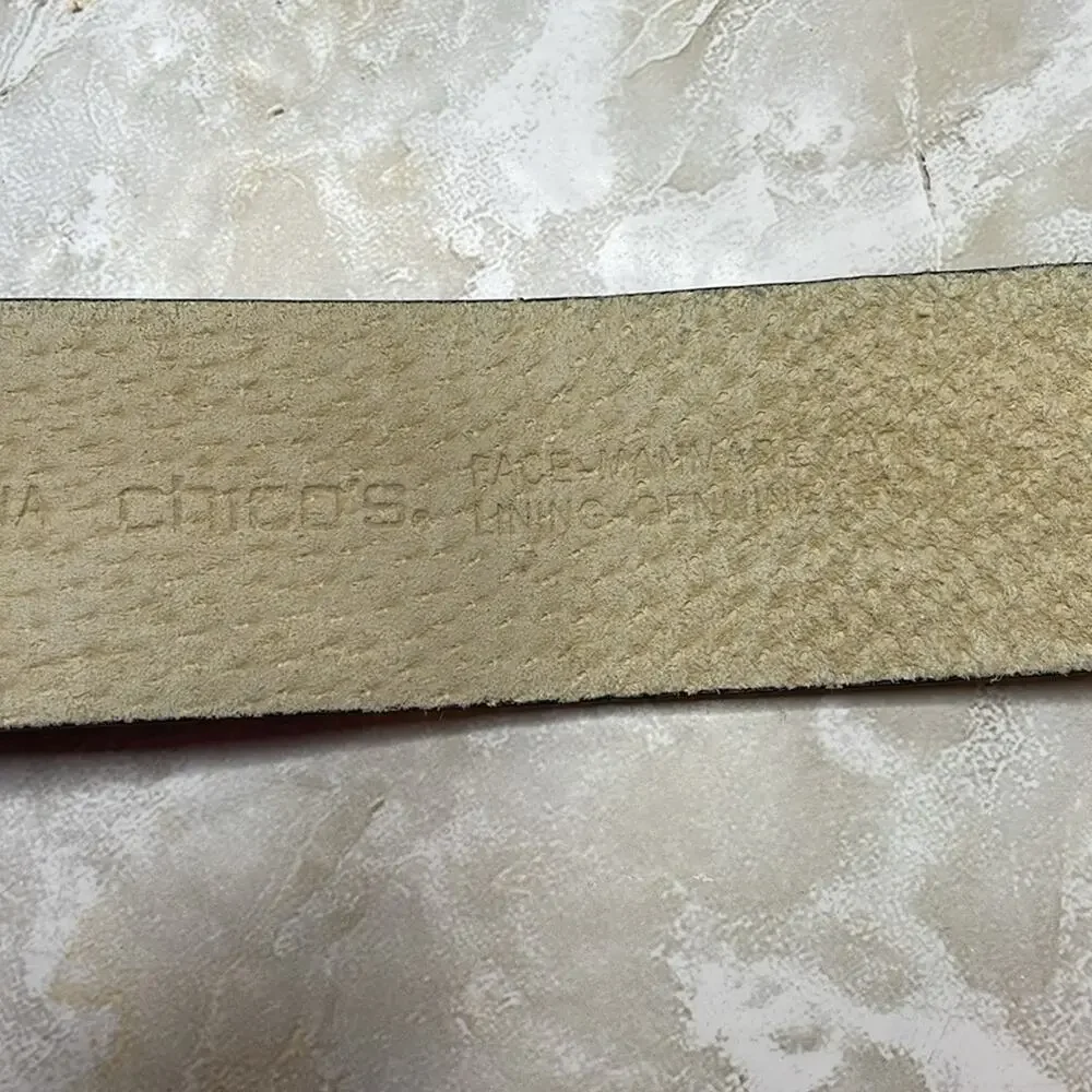 Chico’s Black Leather Contemporary Slide Belt with Silvertone Geometric Buckles